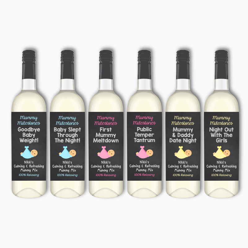 Personalised Mummy Milestones Baby Shower Gift Wine Labels