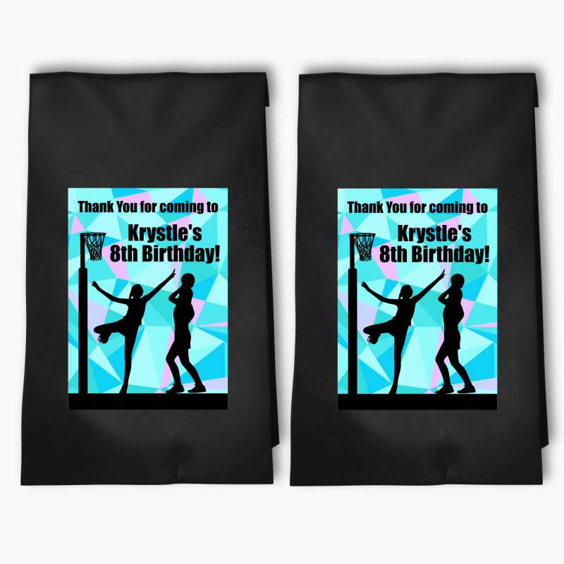 Personalised Netball Birthday Party Bags &amp; Labels