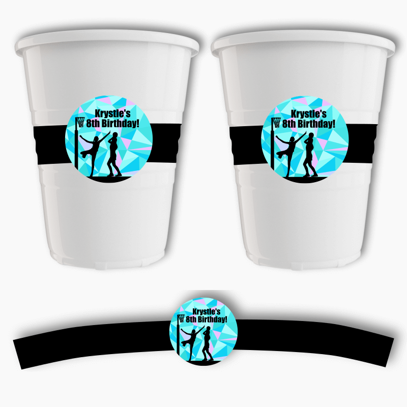 Personalised Netball Birthday Party Cup Stickers