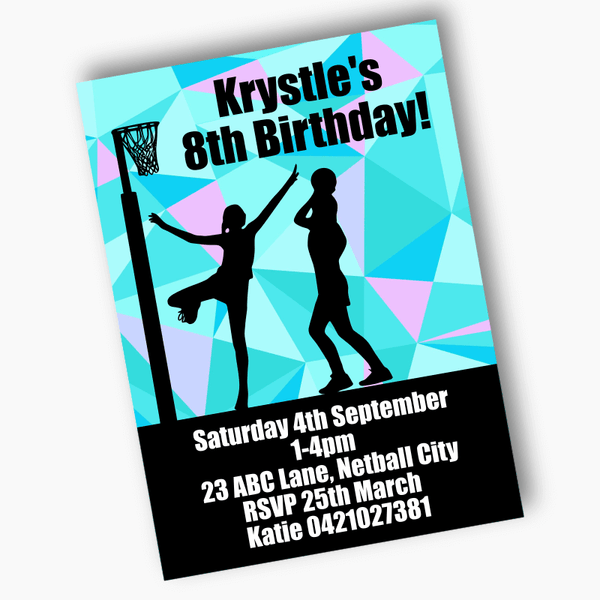 Fun Netball Birthday Party Invitations - Printed & Posted! - Katie J ...