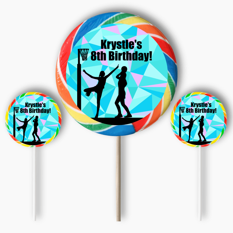 Netball Round Sticker Personalised Netball Birthday Party Round Favour Stickers - Katie J ...
