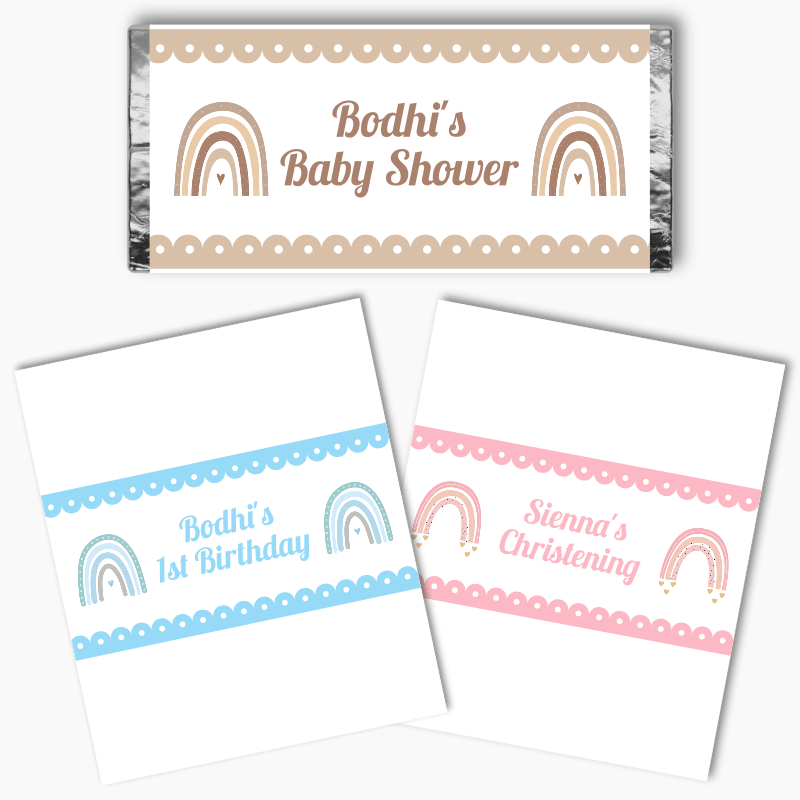Personalised Boho Rainbow Mini Chocolate Labels