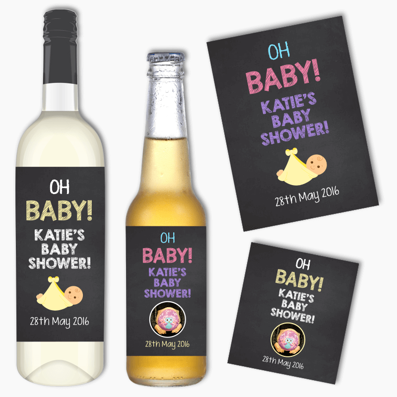 &#39;Oh Baby&#39; Baby Shower Wine &amp; Beer Labels