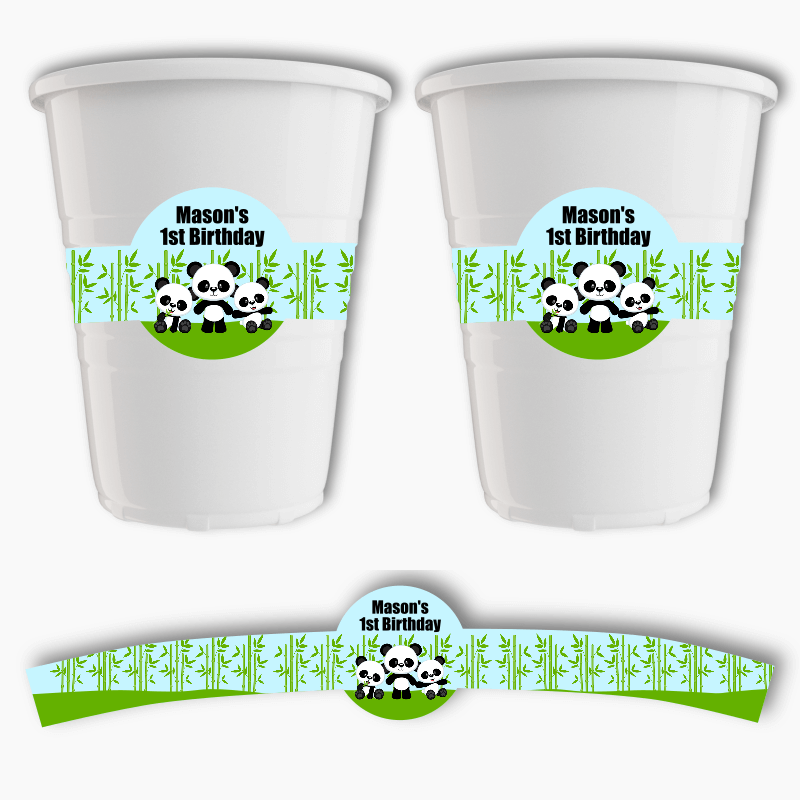 Personalised Panda Birthday Party Cup Stickers