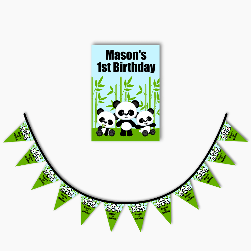 Personalised Panda Party Poster &amp; Bunting Combo