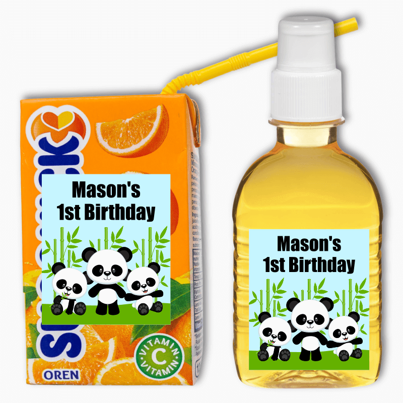 Panda Birthday Party Rectangle Drink Labels