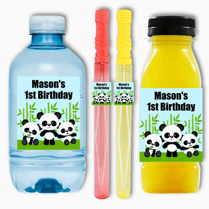 Panda Birthday Party Rectangle Favour Stickers