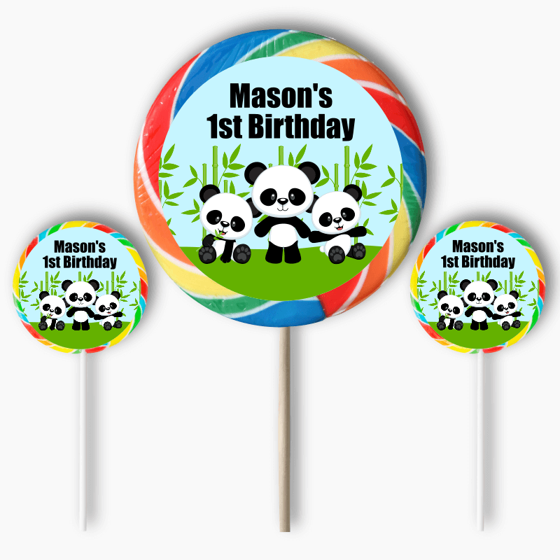 Personalised Panda Birthday Party Round Stickers