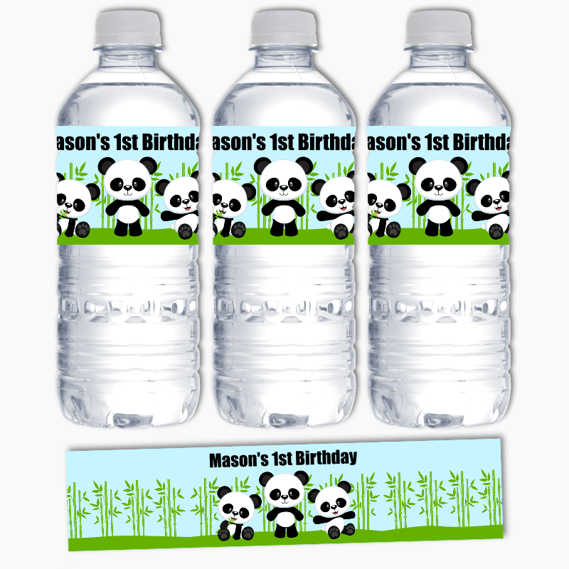 Personalised Panda Birthday Party Water Labels