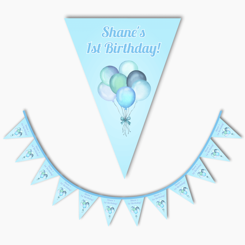 Personalised Pastel Blue Balloons Party Flag Bunting