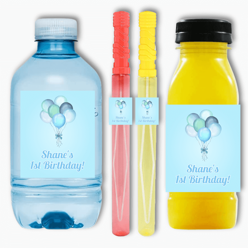 Pastel Blue Balloons Party Rectangle Favour Stickers