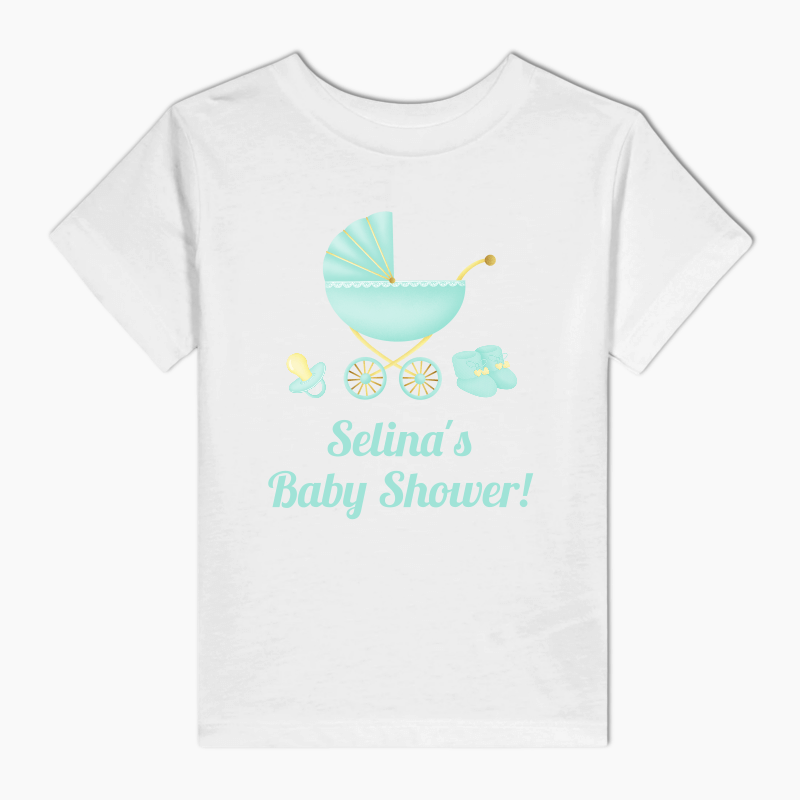 Personalised Pastel Mint & Lemon Vintage Pram Baby Shower Adults T-Shirt
