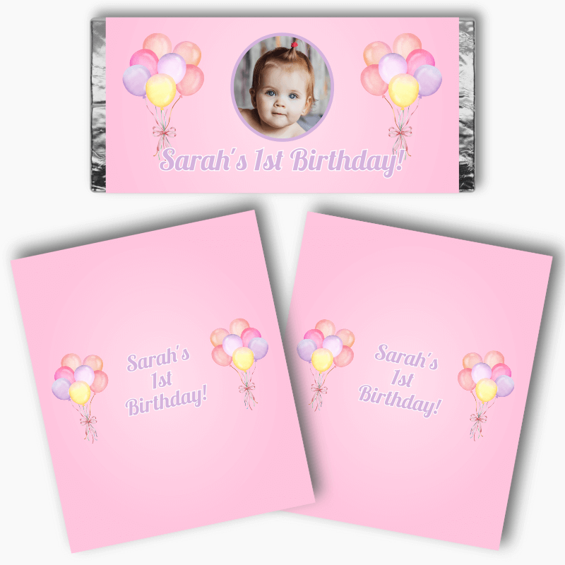 Personalised Pastel Pink Balloons Mini Chocolate Labels