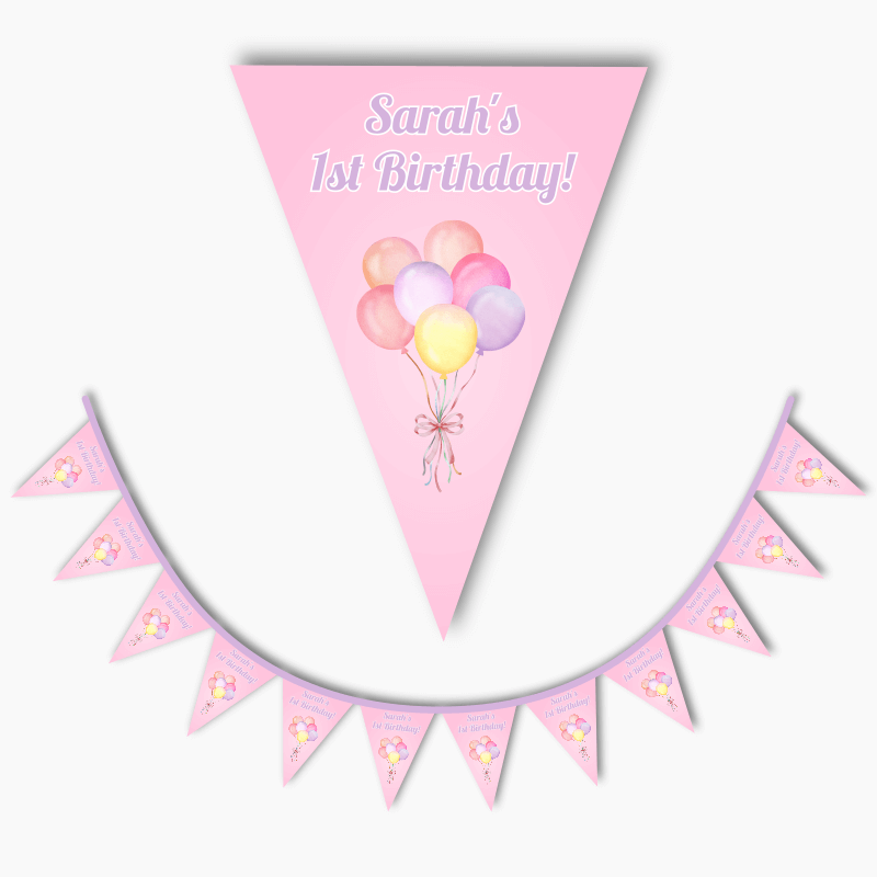 Personalised Pastel Pink Balloons Party Flag Bunting