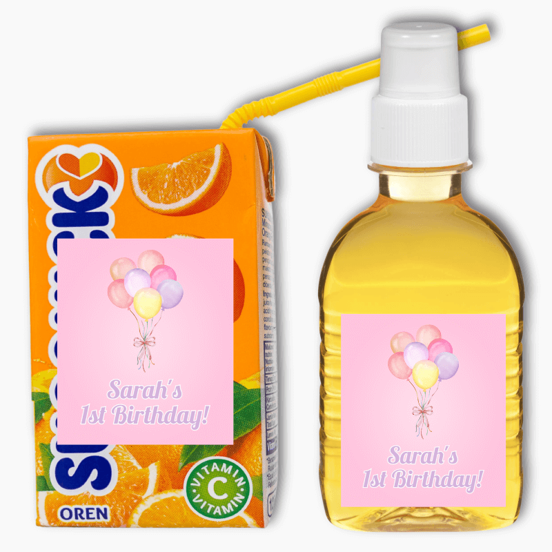 Personalised Pastel Pink Balloons Party Rectangle Favour Stickers