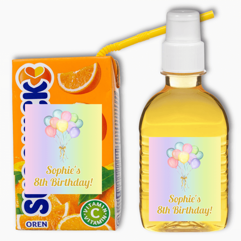 Pastel Rainbow Balloons Birthday Party Rectangle Favour Stickers