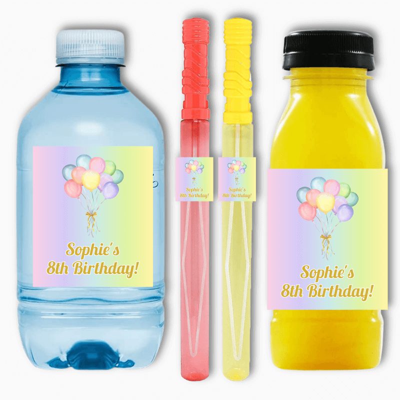 Pastel Rainbow Balloons Birthday Party Rectangle Favour Stickers