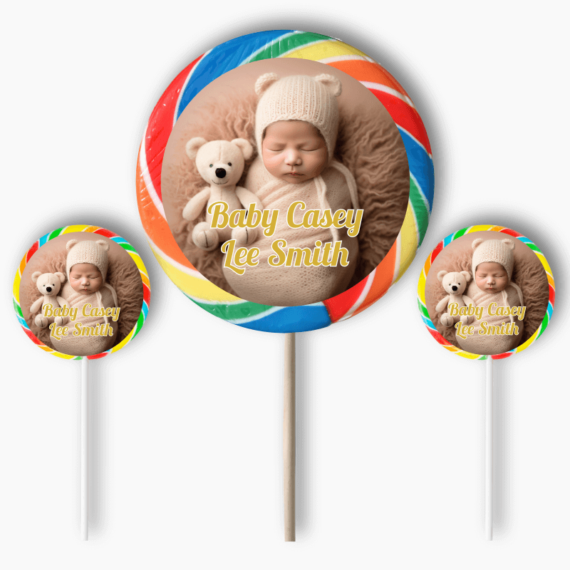 Personalised Baby Welcome Round Stickers with Photo