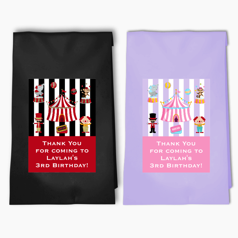 Personalised Carnival Birthday Party Bags &amp; Labels