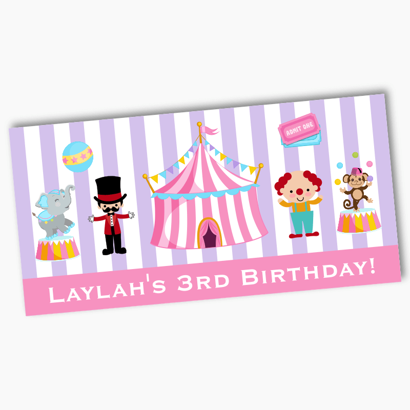 Personalised Carnival Birthday Party Banners - Pink &amp; Purple