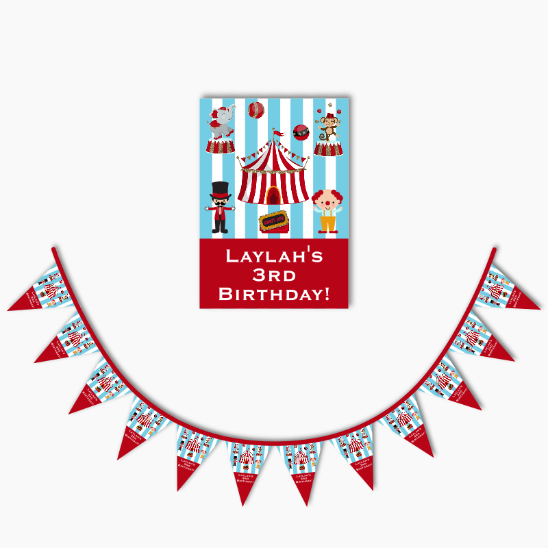 Personalised Carnival Party Poster &amp; Bunting Combo - Blue