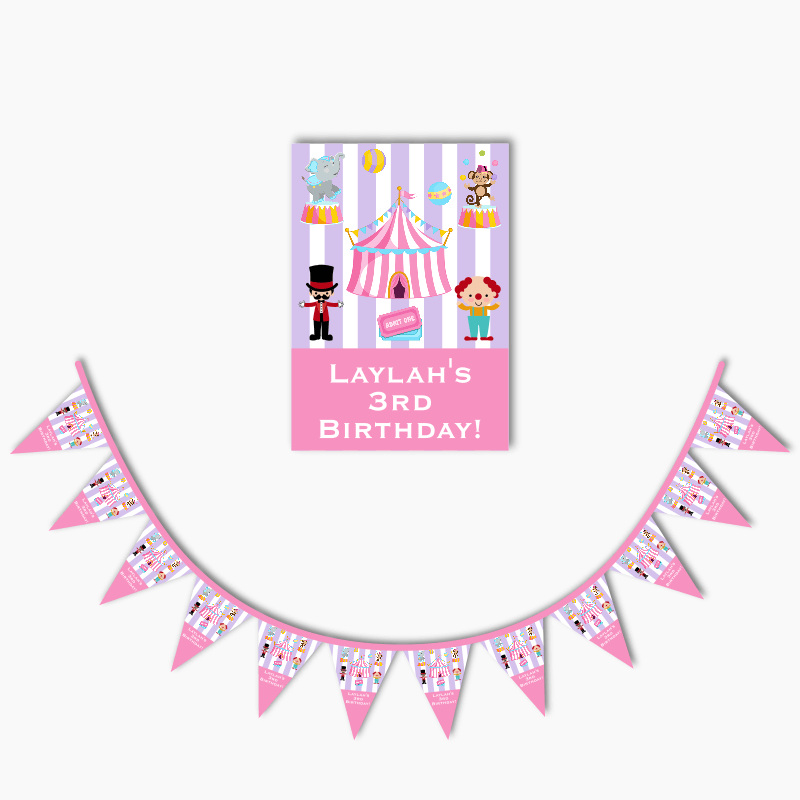 Personalised Carnival Party Poster &amp; Bunting Combo - Pink &amp; Purple
