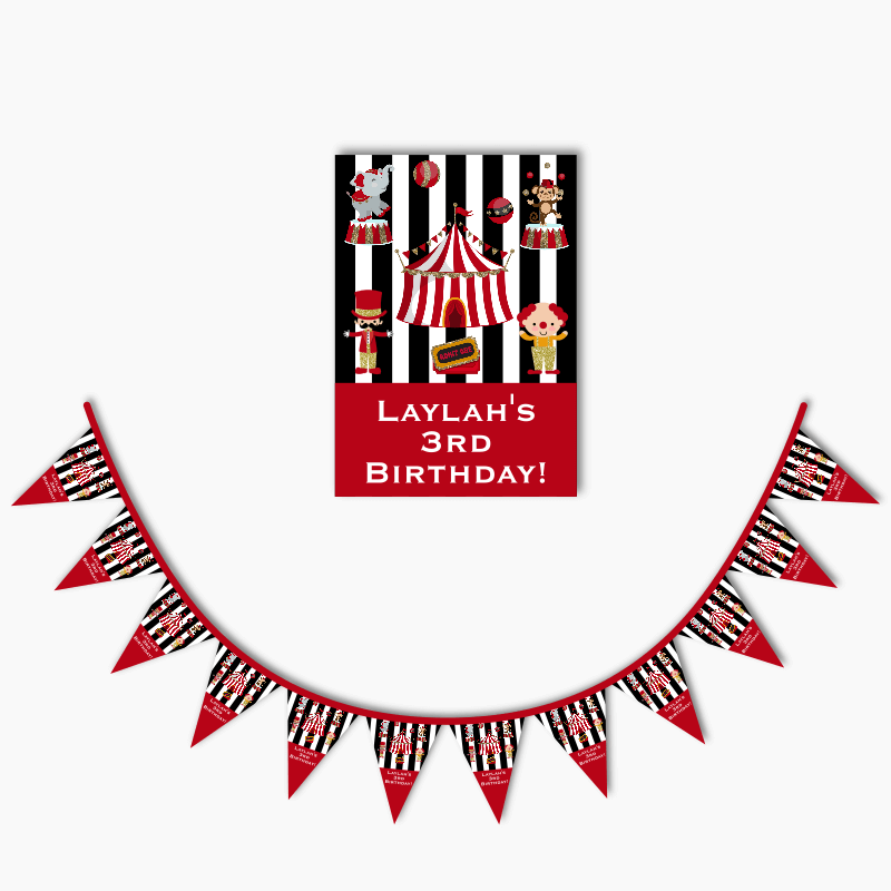 Personalised Carnival Party Poster &amp; Bunting Combo - Red &amp; Black