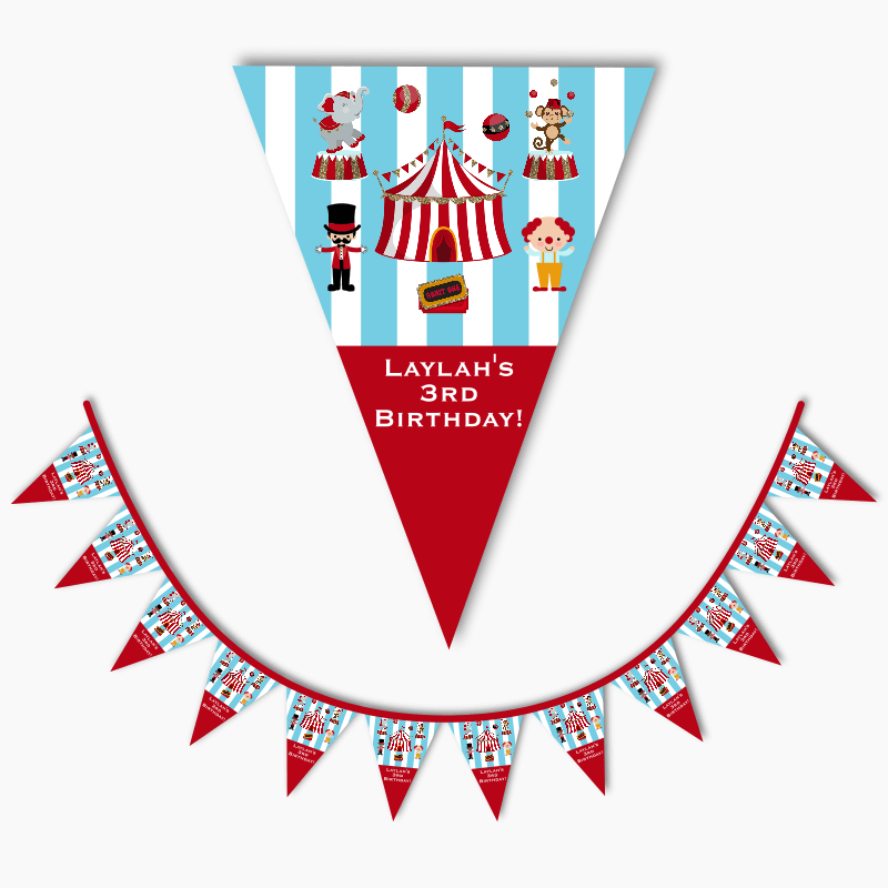 Personalised Carnival Birthday Party Flag Bunting - Blue
