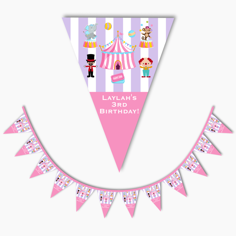 Personalised Carnival Birthday Party Flag Bunting - Pink &amp; Purple
