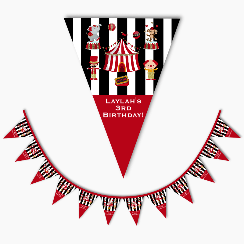 Personalised Carnival Birthday Party Flag Bunting - Red &amp; Black