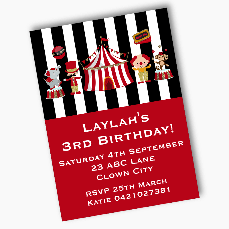 Personalised Carnival Birthday Party Invites - Red &amp; Black