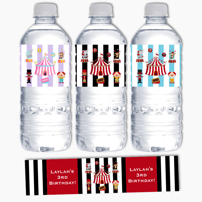 Personalised Carnival Birthday Party Water Bottle Labels