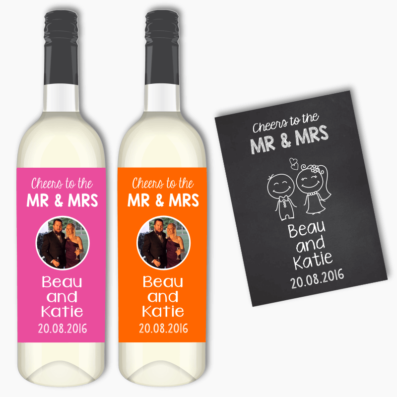 Personalised Cheers to the Mr &amp; Mrs Wedding Wine Labels