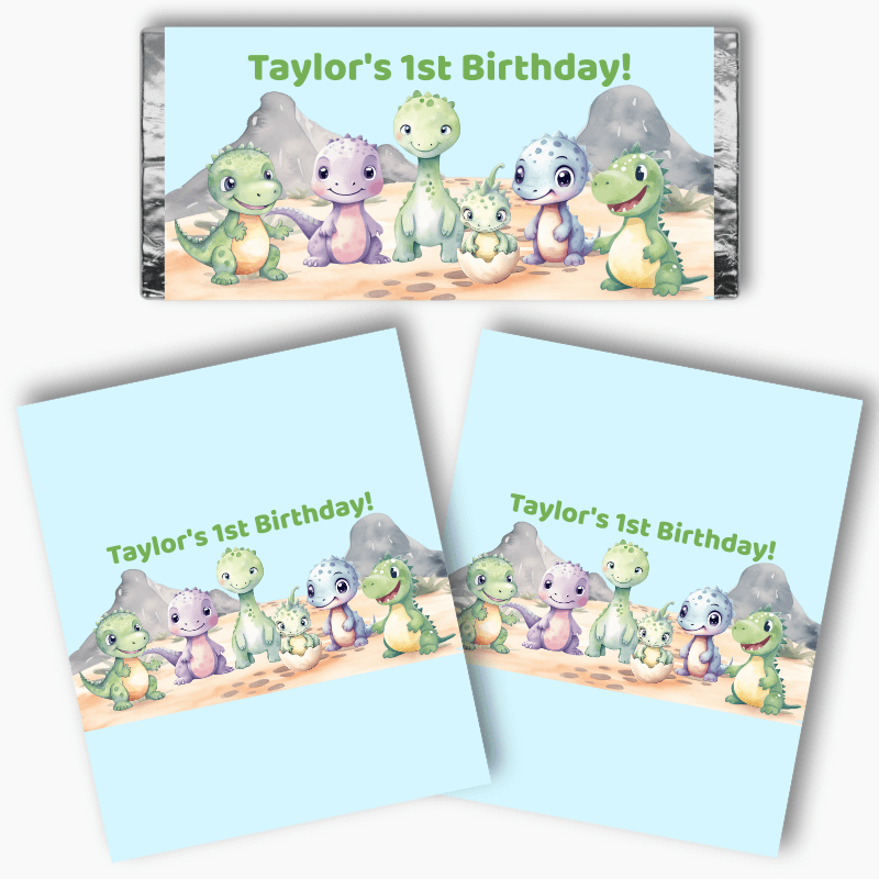 Personalised Cute Baby Dinosaurs Party Mini Chocolate Labels