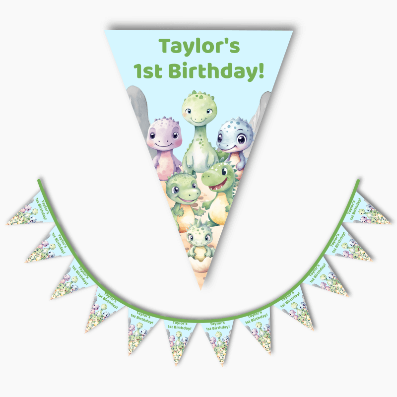 Personalised Cute Baby Dinosaurs Party Flag Bunting