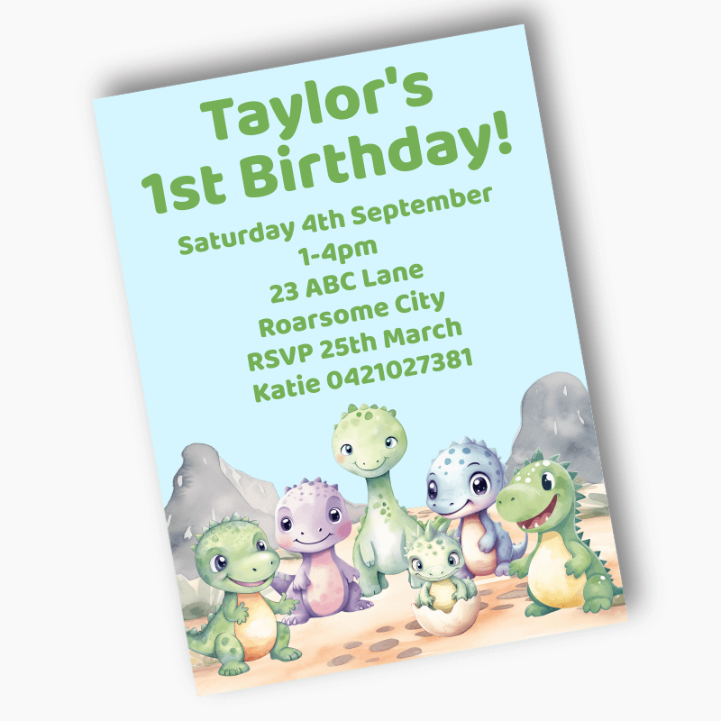 Personalised Cute Baby Dinosaurs Party Invites