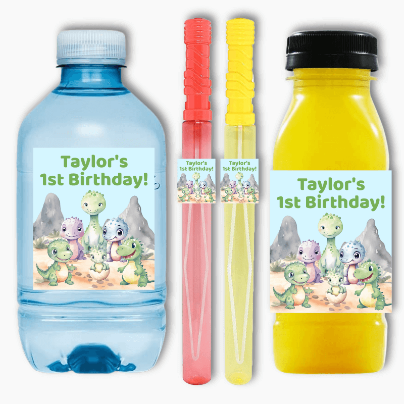 Personalised Cute Dinosaurs Party Rectangle Favour Stickers