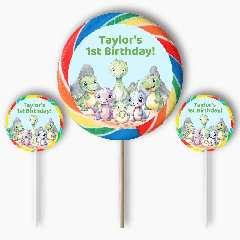 Personalised Cute Baby Dinosaurs Party Round Stickers
