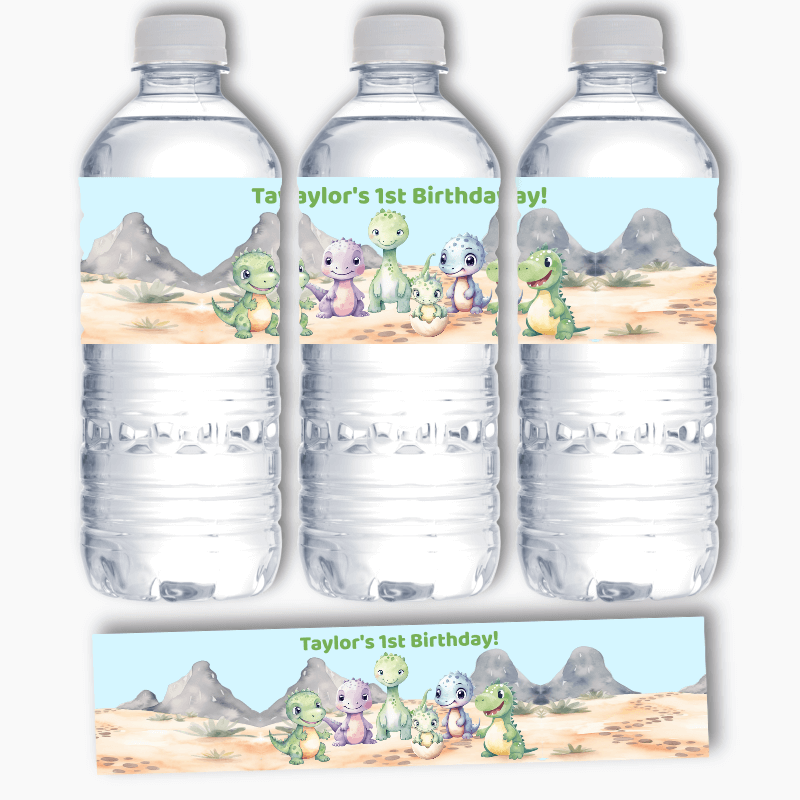 Personalised Cute Baby Dinosaurs Party Water Labels