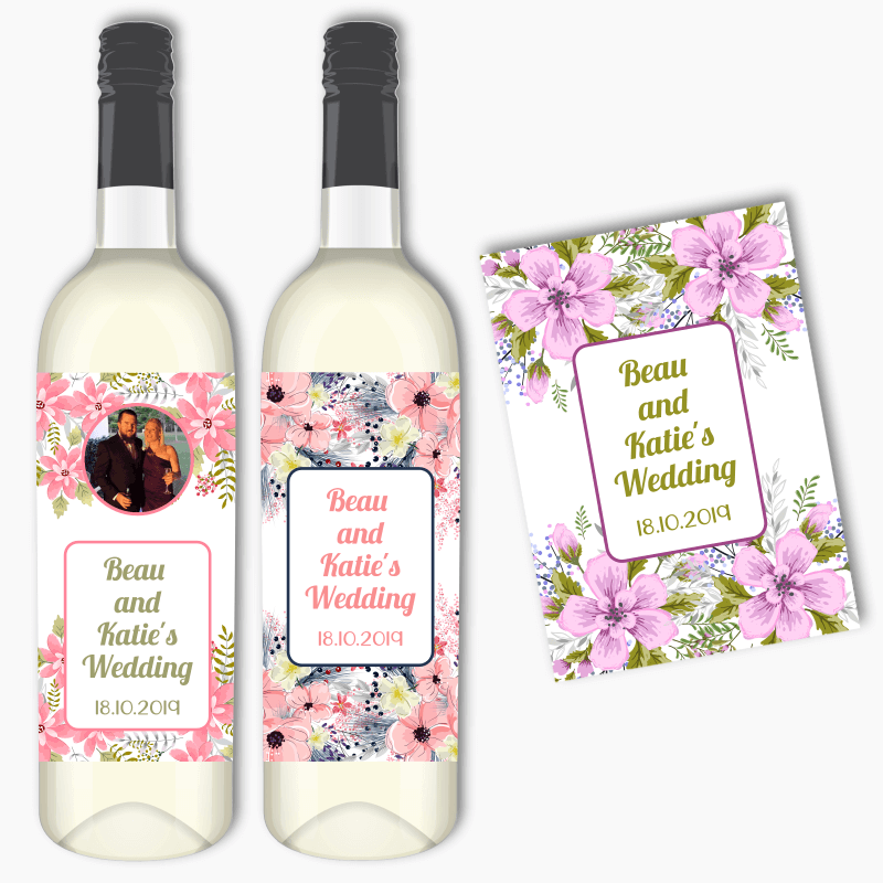 Personalised Floral Wedding Wine Labels