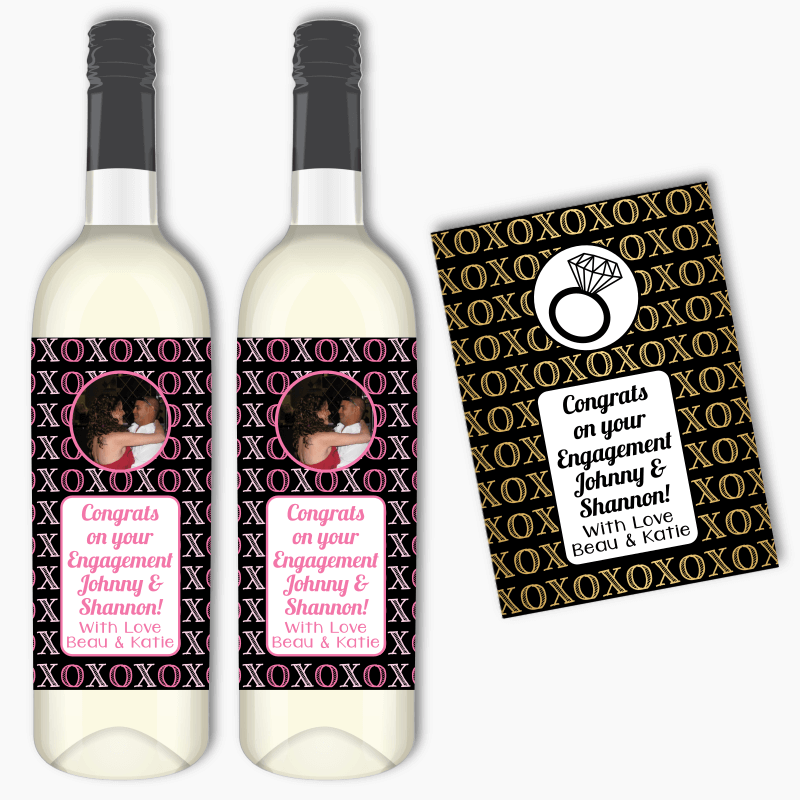 Personalised Hugs & Kisses Engagement Gift Wine Labels