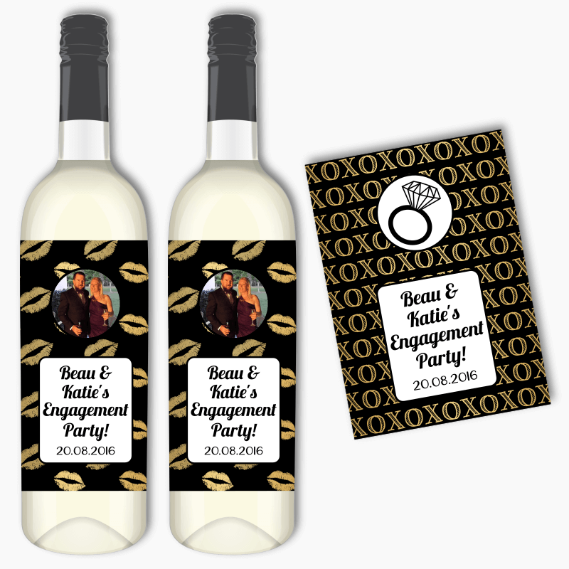 Personalised Hugs &amp; Kisses Engagement Party Wine Labels