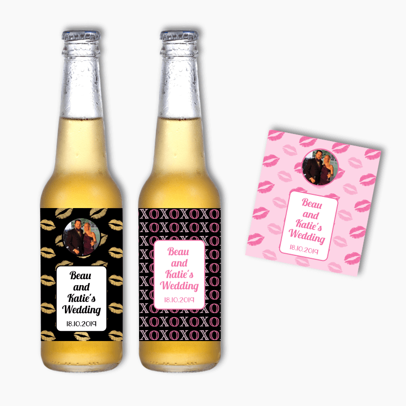 Personalised Hugs & Kisses Wedding Beer Labels