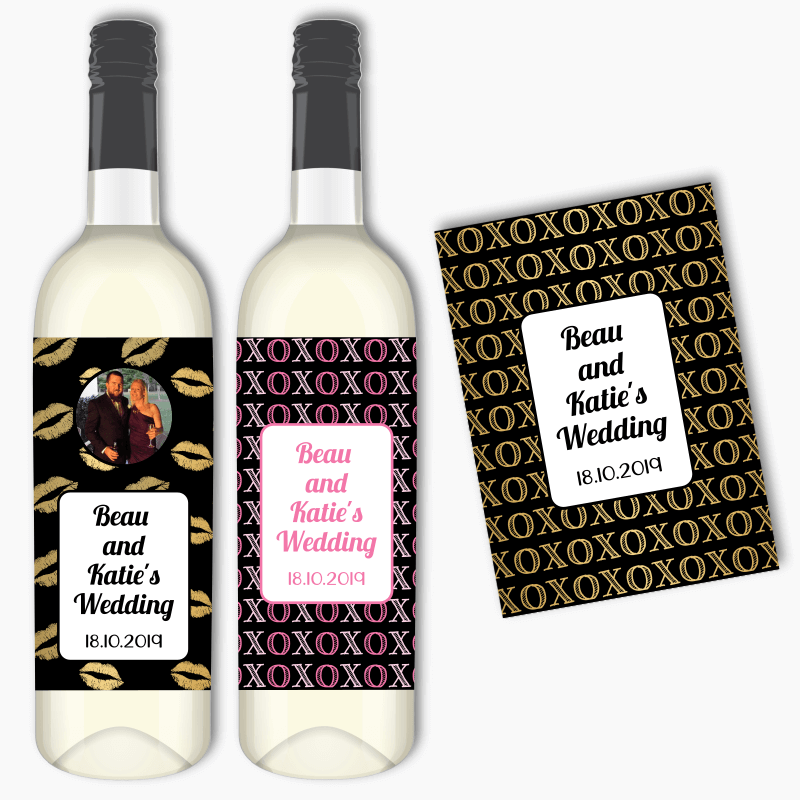 Personalised Hugs &amp; Kisses Wedding Wine Labels