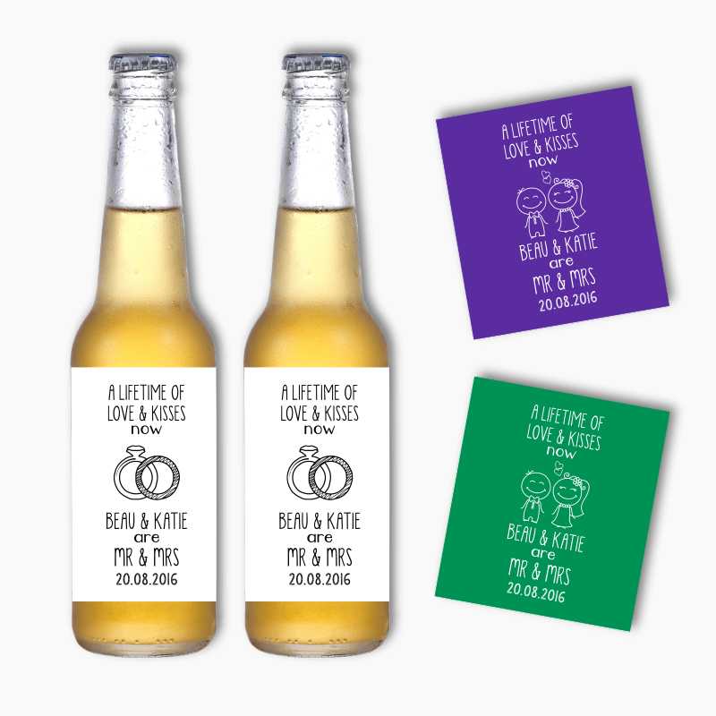 Lifetime of Love & Kisses Wedding Beer Labels