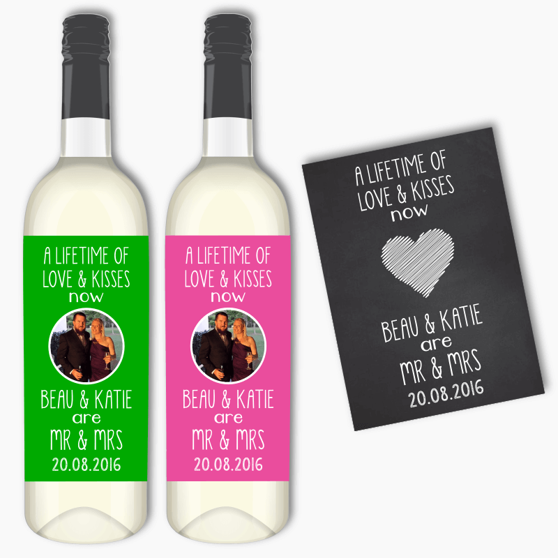 Lifetime of Love & Kisses Wedding Wine Labels