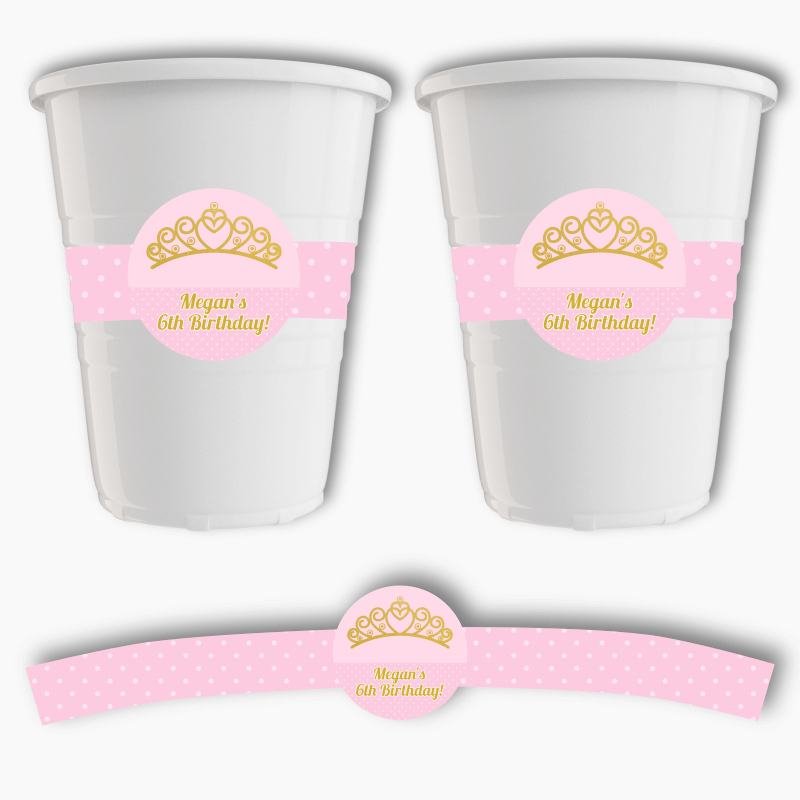 Personalised Princess Tiaras Party Cup Stickers