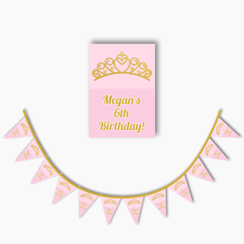 Personalised Princess Tiaras Party Poster &amp; Bunting Combo
