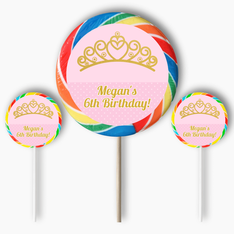 Personalised Princess Tiaras Party Round Stickers