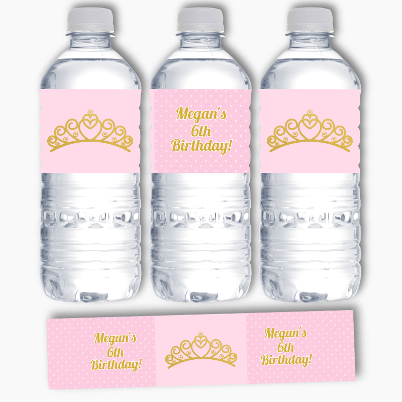 Personalised Princess Tiaras Party Water Bottle Labels